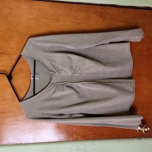 Earth Creations-Large, sage green, hemp/cotton/lycra, scoop neck, rouched shirt